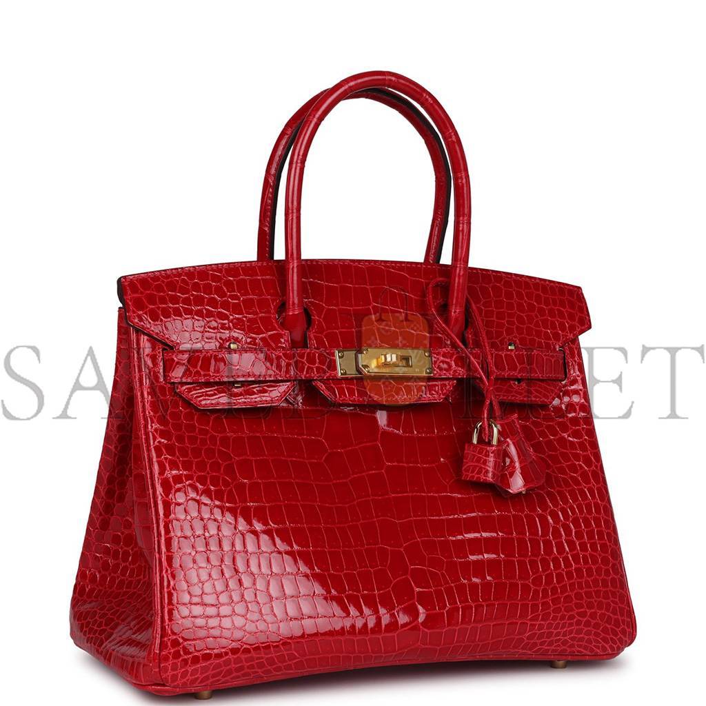 HERMES MASTER BIRKIN 30 BRAISE SHINY POROSUS CROCODILE GOLD HARDWARE (30*22*16cm)